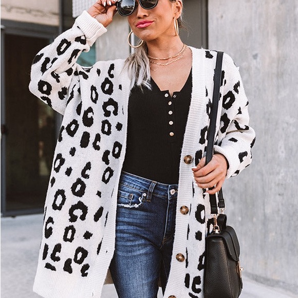 Leopard Print Women's Cardigan Sweater - Picture 4 of 6